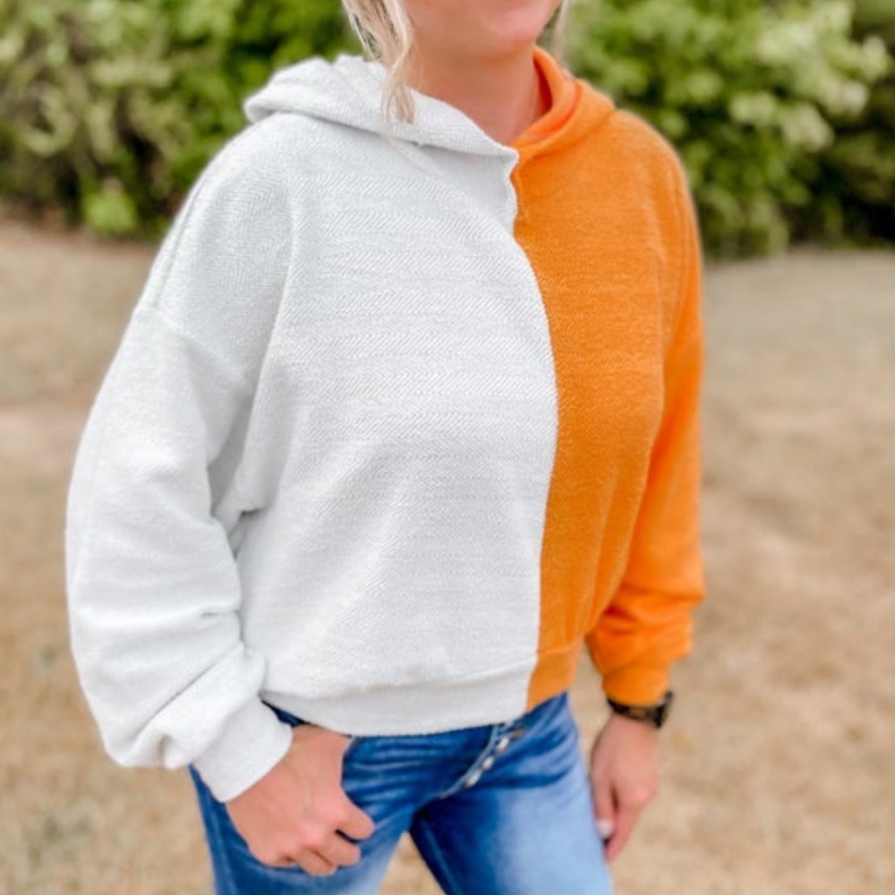 Bucket list orange & gray shirt with hood. New, never worn.